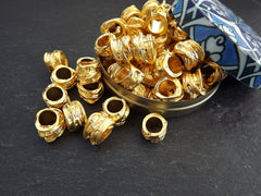 Large Gold Tube Beads, Rustic Wrap Barrel Bead, Statement Beads, Bracelet Bead Spacer, Gold Tube Beads, Large Hole, 22k Matte Gold, 4pc