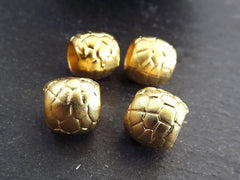 Large Gold Tube Beads, Scaled Barrel Bead, Statement Beads, Bracelet Bead Spacer, Gold Tube Beads, Large Hole, 22k Matte Gold, 4pc