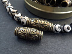 Large Bronze Tribal Marquise Beads, Oval Statement Beads, Bracelet Bead Spacer, Bronze Tube Beads, Large Hole, Antique Bronze, 2pc