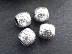 Large Silver Tube Beads, Scaled Barrel Bead, Statement Beads, Bracelet Bead Spacer, Large Hole, Matte Antique Silver Plated 4pc