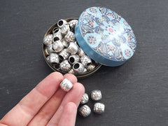 Large Silver Tube Beads, Scaled Barrel Bead, Statement Beads, Bracelet Bead Spacer, Large Hole, Matte Antique Silver Plated 4pc