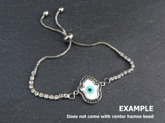 Adjustable Slider Bracelet Blank, Silver Rhinestone Box Chain Sliding Clasp Bracelet, Chain Connector, Jump Ring on Both Sides For Charm 1pc