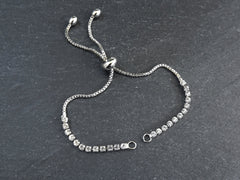 Adjustable Slider Bracelet Blank, Silver Rhinestone Box Chain Sliding Clasp Bracelet, Chain Connector, Jump Ring on Both Sides For Charm 1pc