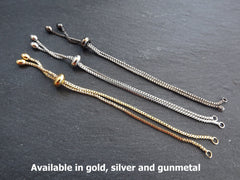 Adjustable Slider Bracelet Blank, Gold Box Chain Sliding Clasp Bracelet, Chain Connector, Jump Rings on Both Sides For Charm, 1pc