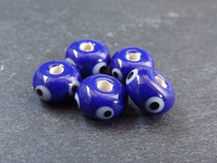 Navy Blue Evil Eye Lampwork Beads, Round Rondelle Evil Eye, Protective Turkish Nazar Amulet Talisman, Good Luck