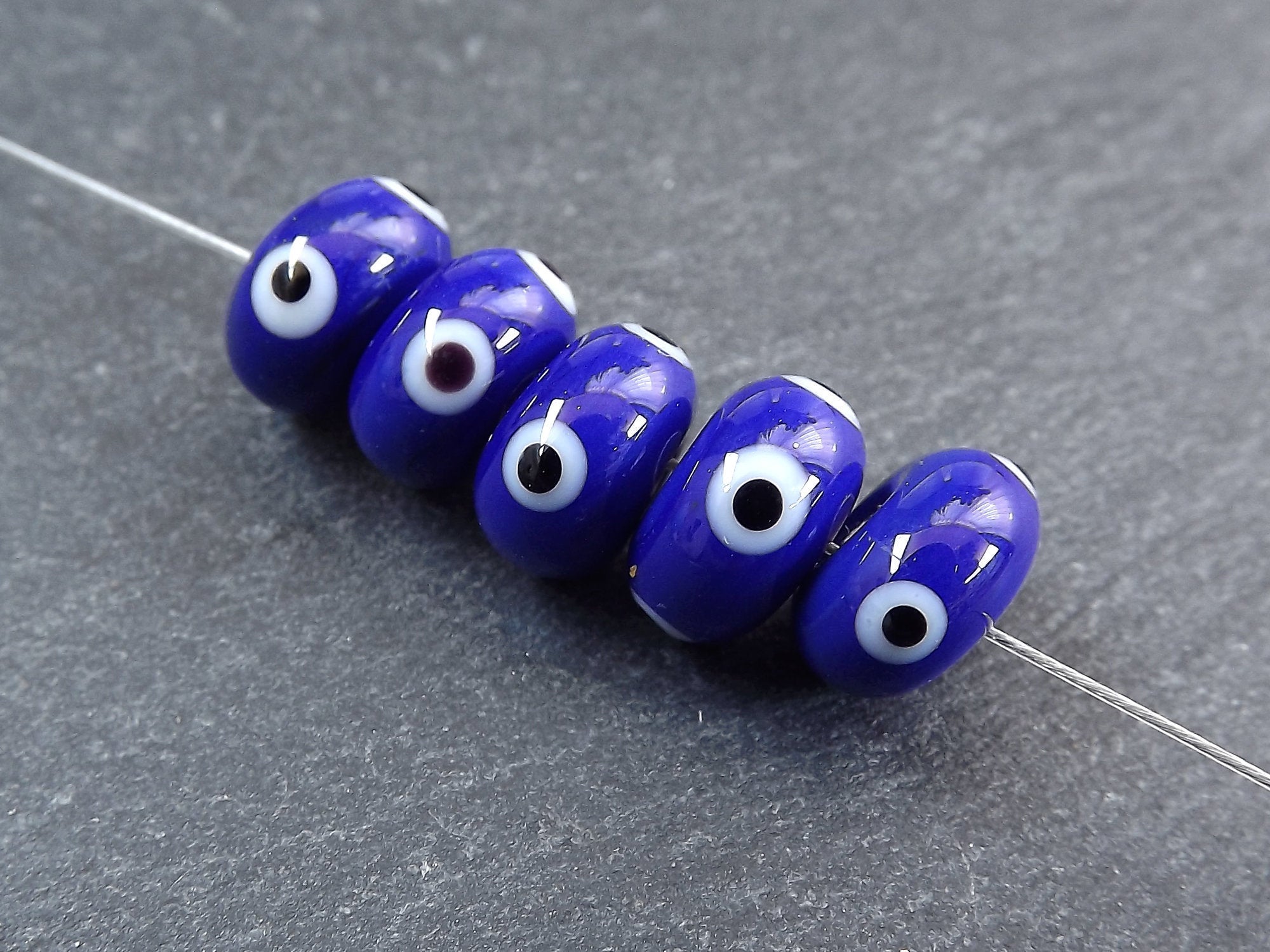 Bead Landing Lampwork Glass Round Evil Eye Beads - Blue - 8 mm - Each