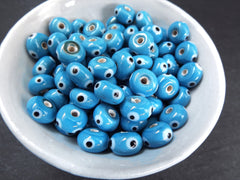 Turquoise Blue Evil Eye Lampwork Beads, Round Rondelle Evil Eye, Protective Turkish Nazar Amulet Talisman, Good Luck, 10x5mm 5pc