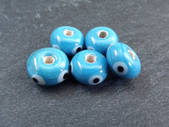 Turquoise Blue Evil Eye Lampwork Beads, Round Rondelle Evil Eye, Protective Turkish Nazar Amulet Talisman, Good Luck