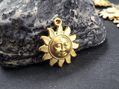 Sun Face Pendant Charm, Surya Pendant, Sunshine Pendant, Sun God Pendant, Lord Surya, Hindu Symbolism, 22k Matte Gold Plated, 2pc