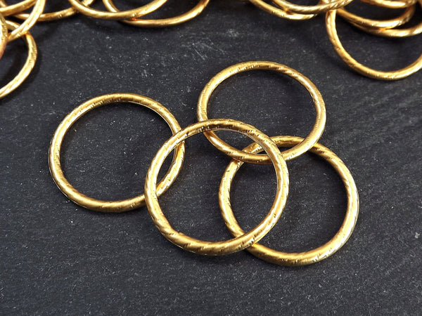 Round Link Connector, Textured Ring Link, Circle Link, Gold Charm Link, Round Charm Link, Gold Round Link, 22k Matte Gold Plated, 4pc