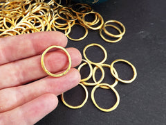 Small Circle Ring Link Connector Pendant, Eternity Ring, Charm Holder, Organic Closed Thin Loop,  22k Matte Gold Plated, 10pc