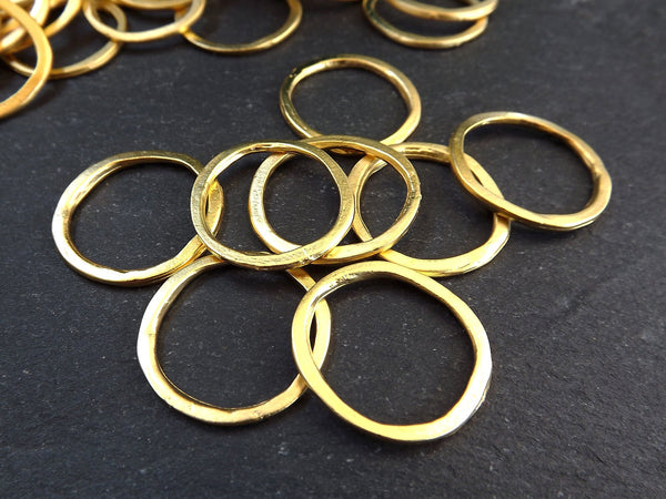 Small Circle Ring Link Connector Pendant, Eternity Ring, Charm Holder, Organic Closed Thin Loop,  22k Matte Gold Plated, 10pc