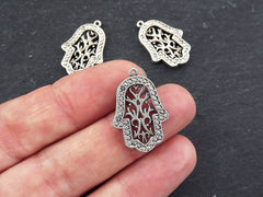 Hamsa Charm Pendant, Hand of Fatima Pendant, Miriam Charm, Turkish Hamsa, Good Luck Protective Charm, Matte Antique Silver Plated, 3pc