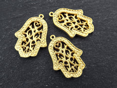 Hamsa Charm, Gold Hand of Fatima Pendant, Miriam Charm, Turkish Hamsa, Good Luck Protective Charm, 22k Matte Gold Plated, 3pc