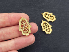 Hamsa Charm, Gold Hand of Fatima Pendant, Miriam Charm, Turkish Hamsa, Good Luck Protective Charm, 22k Matte Gold Plated, 3pc