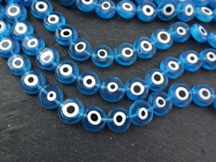 12mm Evil Eye Beads, Evil Eye Spacer Beads, Flat Evil Eye Beads, Round Evil Eye Beads, Lampwork Beads, Blue Evil Eye Jewelry, 15pc