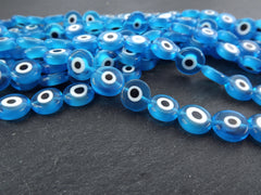 12mm Evil Eye Beads, Evil Eye Spacer Beads, Flat Evil Eye Beads, Round Evil Eye Beads, Lampwork Beads, Blue Evil Eye Jewelry, 15pc