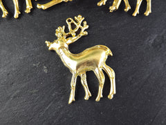 Reindeer Pendant, Reindeer Ornament, Gold Reindeer, Stag Pendant, Christmas Pendant Charm. Holiday Pendant, 22k Matte Gold Plated, 1pc