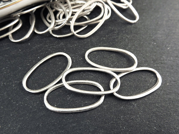 Oval Link Connector, Smooth Ring Link, Skinny Link, Silver Charm Link, Oval Charm Link, Silver Oval Link, Matte Antique Silver Plated, 6pc