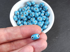 Turquoise Blue Evil Eye Lampwork Beads, Round Rondelle Evil Eye, Protective Turkish Nazar Amulet Talisman, Good Luck, 10x5mm 5pc