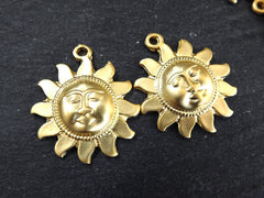 Sun Face Pendant Charm, Surya Pendant, Sunshine Pendant, Sun God Pendant, Lord Surya, Hindu Symbolism, 22k Matte Gold Plated, 2pc