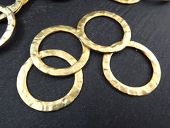 Hammered Circle Connector, Hammered Ring Link, Connector Pendant, Eternity Ring, Charm Holder, Thin Loop, 22k Matte Gold Plated, 4pc