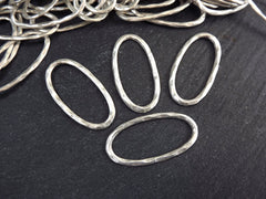 Oval Link Connector, Hammered Ring Link, Skinny Link, Silver Charm Link, Oval Charm Link, Silver Oval Link, Matte Antique Silver Plated, 4pc