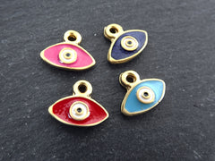 Enamel Evil Eye Charms, Pink Eye Pendant Charm, Rustic Evil Eye Charm, 22k Matte Gold Plated, 5pc