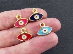 Evil Eye Charms, Blue Evil Eye, Enamel Evil Eye Charm, Rustic Evil Eye Charm, 22k Matte Gold Plated, 5pc, Light Blue