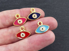 Enamel Evil Eye Charms, Pink Eye Pendant Charm, Rustic Evil Eye Charm, 22k Matte Gold Plated, 5pc