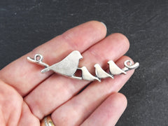 Bird Pendant, Branch Pendant Connector, Family Charm, Collar Pendant Connector Finding, Birds Connector,  Matte Antique Silver Plated, 1pc