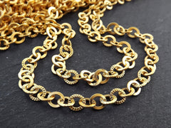 Gold Link Chain, Round Link Chain, Textured Flat Link Chain, 6mm Link, Tarnish Resistant, 22k Matte Gold Plated, 1 Meter = 3.3 feet