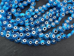 12mm Evil Eye Beads, Evil Eye Spacer Beads, Flat Evil Eye Beads, Round Evil Eye Beads, Lampwork Beads, Blue Evil Eye Jewelry, 15pc