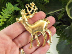 Reindeer Pendant, Reindeer Ornament, Gold Reindeer, Stag Pendant, Christmas Pendant Charm. Holiday Pendant, 22k Matte Gold Plated, 1pc