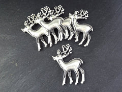 Reindeer Pendant, Reindeer Ornament, Silver Reindeer, Stag Pendant, Christmas Pendant Charm. Holiday Pendant, Matte Antique Silver, 1pc