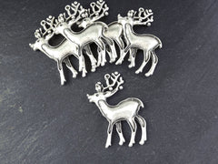 Reindeer Pendant, Reindeer Ornament, Silver Reindeer, Stag Pendant, Christmas Pendant Charm. Holiday Pendant, Matte Antique Silver, 1pc