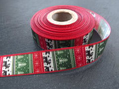 Christmas Ribbon,  Reindeer Christmas Tree Ribbon, Christmas Print Ribbon, Holiday Ribbon, Red Ribbon, 10 meter Roll = 10.9 Yards