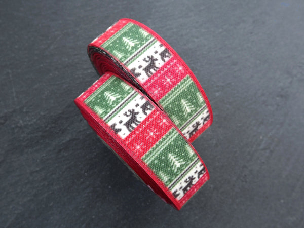 Christmas Ribbon,  Reindeer Christmas Tree Ribbon, Christmas Print Ribbon, Holiday Ribbon, Red Ribbon, 10 meter Roll = 10.9 Yards
