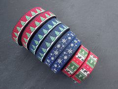 Christmas Ribbon,  Reindeer Christmas Tree Ribbon, Christmas Print Ribbon, Holiday Ribbon, Red Ribbon, 10 meter Roll = 10.9 Yards