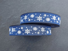 16mm Navy Snowflake Ribbon, Christmas Ribbon, Blue Snow Ribbon, Embroidered Jacquard, Holiday, 10 meter Roll = 10.9 Yards