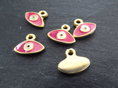 Enamel Evil Eye Charms, Pink Eye Pendant Charm, Rustic Evil Eye Charm, 22k Matte Gold Plated, 5pc