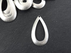 Large Drop Pendant, Hammered Teardrop Pendant, Hollow Teardrop, Silver Teardrop Dangle, Necklace Pendant, Matte Antique Silver, 1pc