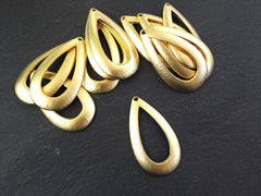 Large Drop Pendant, Hammered Teardrop Pendant, Hollow Teardrop, Gold Teardrop Dangle, Necklace Pendant, 22k Matte Gold Plated, 1pc