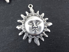 Sun Face Pendant, Surya Pendant, Sunshine Pendant, Sun God Pendant, Lord Surya, Hindu Symbolism, Matte Antique Silver Plated, 1pc
