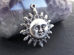 Sun Face Pendant, Surya Pendant, Sunshine Pendant, Sun God Pendant, Lord Surya, Hindu Symbolism, Matte Antique Silver Plated, 1pc