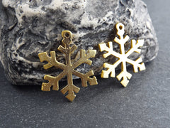 Gold Snowflake Pendant, Snowflake Charms, Winter Charm, Christmas, Holidays, 22k Matte Gold Plated Brass , 2pc, Type 2