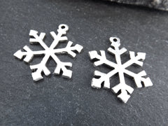 Silver Snowflake Pendant, Snowflake Charms, Winter Charm, Christmas, Holidays, Matte Antique Silver Plated Brass , 2pc, Type 2