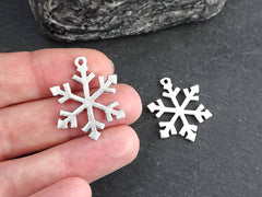 Silver Snowflake Pendant, Snowflake Charms, Winter Charm, Christmas, Holidays, Matte Antique Silver Plated Brass , 2pc, Type 2