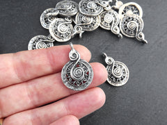 2 Ethnic Spiral Charms, Rustic Pendant, Rustic Charms, Silver Charms, Ethnic Charms, Tribal Charms, Matte Antique Silver Plated, Type 2