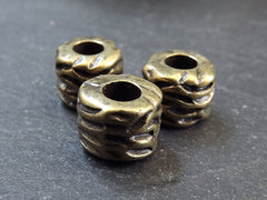 Tube Beads, Wavy Wrap Barrel Bead, Large Bronze Statement Beads, Bracelet Bead Spacer, Large Hole, Antique Bronze Plated, 3pc
